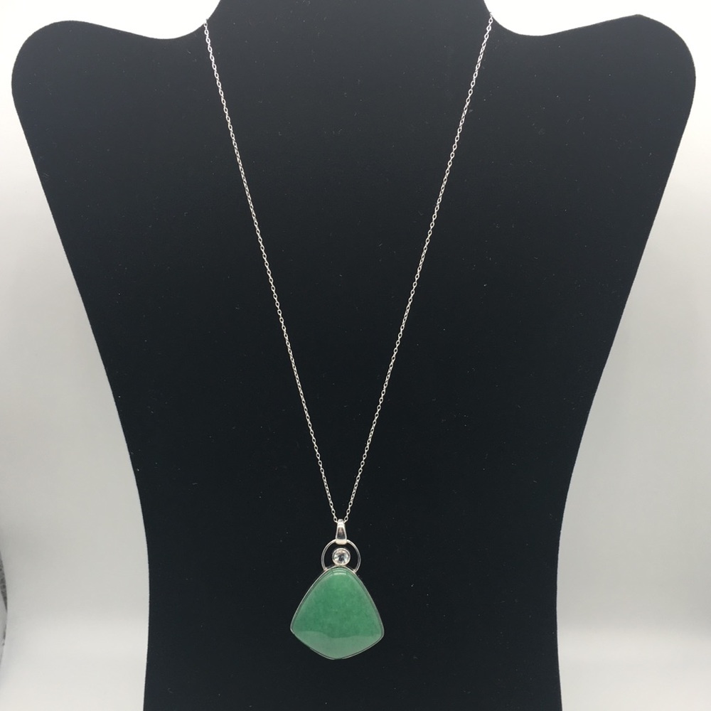 Green Aventurine Pendant with Chain & Topaz Accent